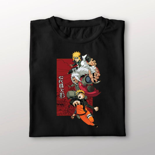 Naruto, Jiraya, Minato - Naruto Anime T-shirt - Black