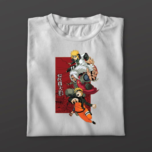 Naruto, Jiraya, Minato - Naruto Anime T-shirt - White