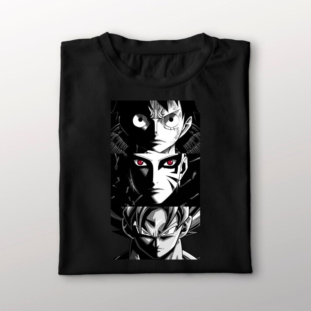 Luffy, Naruto, Goku - Big 3 Anime T-shirt - Black