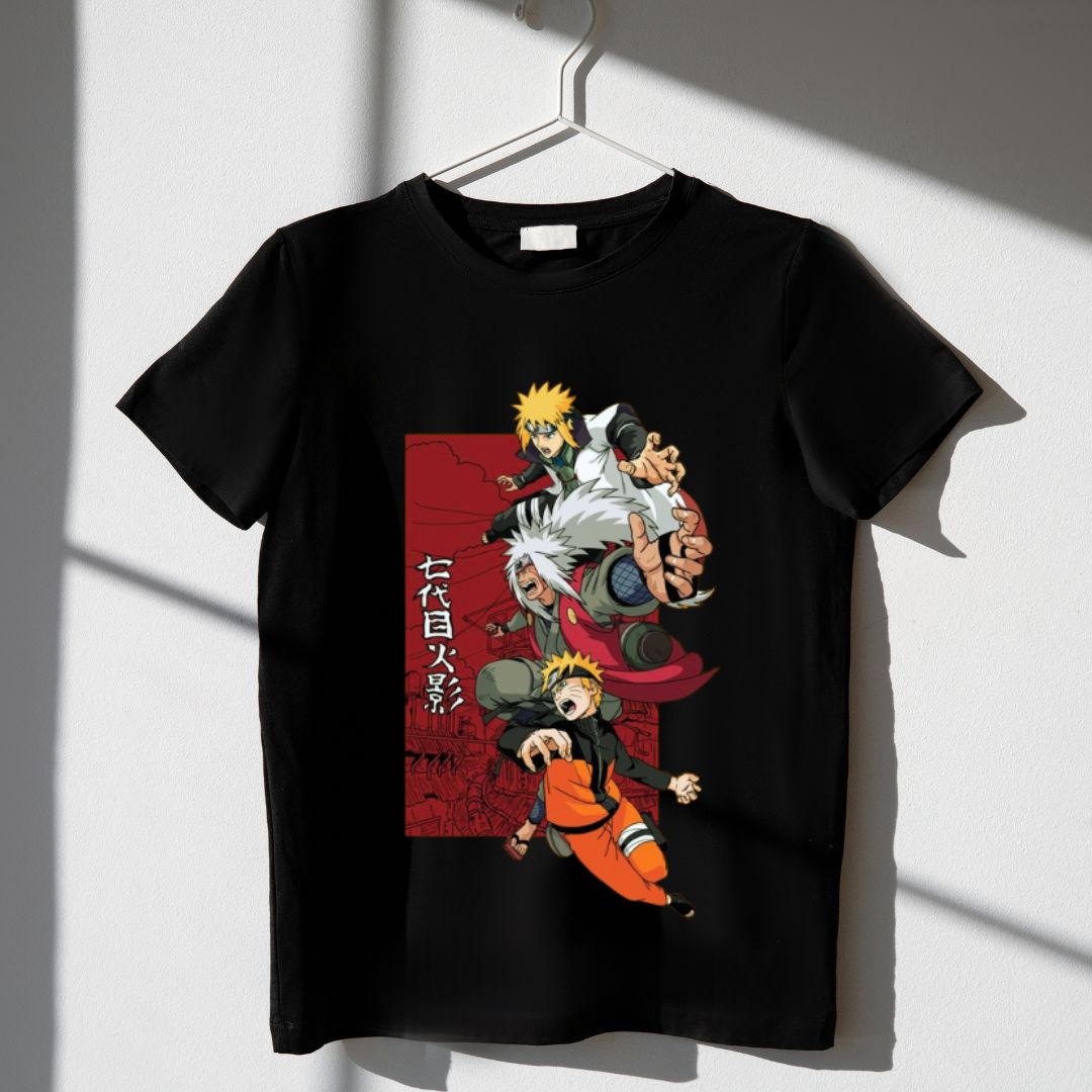 Naruto, Jiraya, Minato - Naruto Anime T-shirt - Black